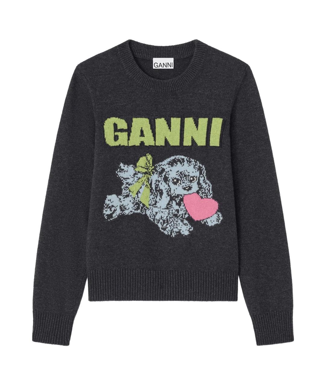GANNI Антрацитовый шерстяной джемпер / свитер, фото 1