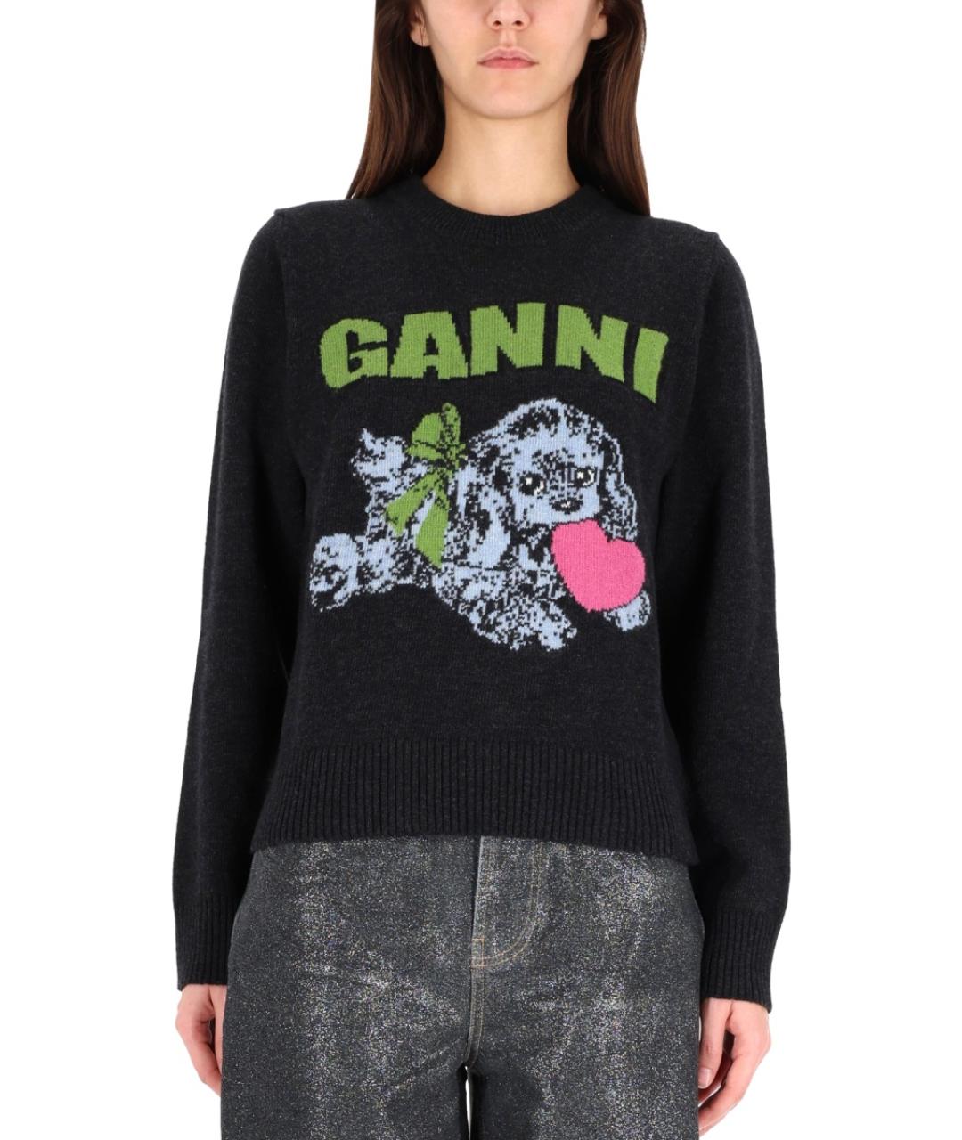GANNI Антрацитовый шерстяной джемпер / свитер, фото 2