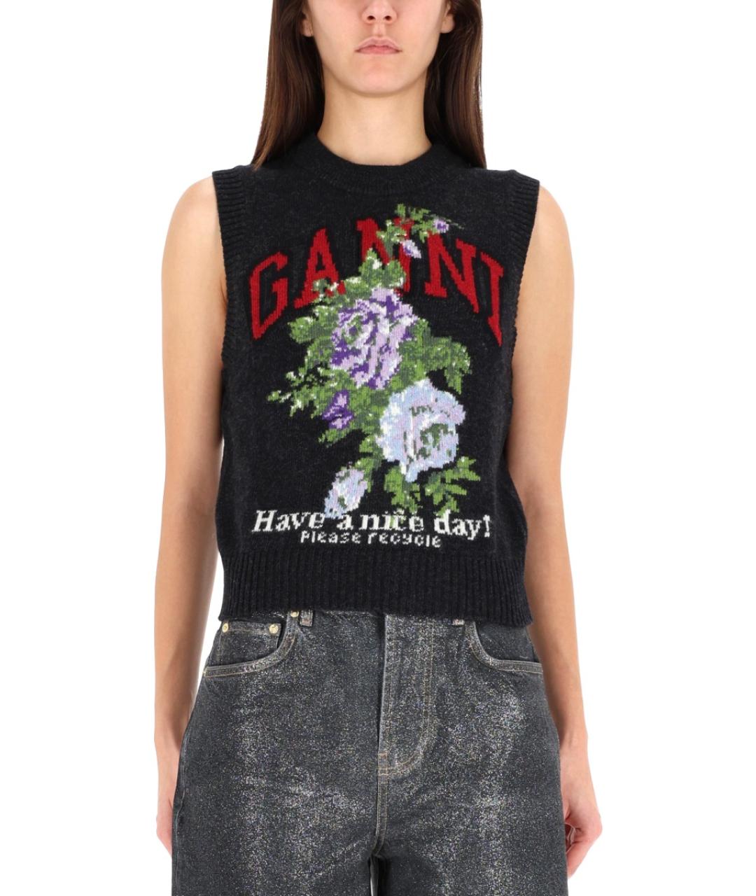 GANNI Антрацитовый шерстяной жилет, фото 2