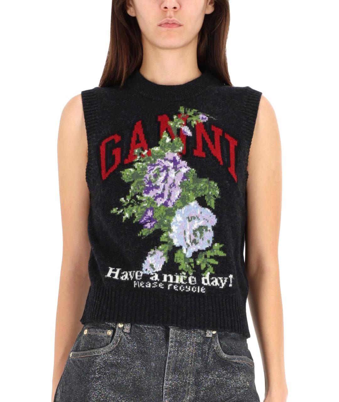 GANNI Антрацитовый шерстяной жилет, фото 5