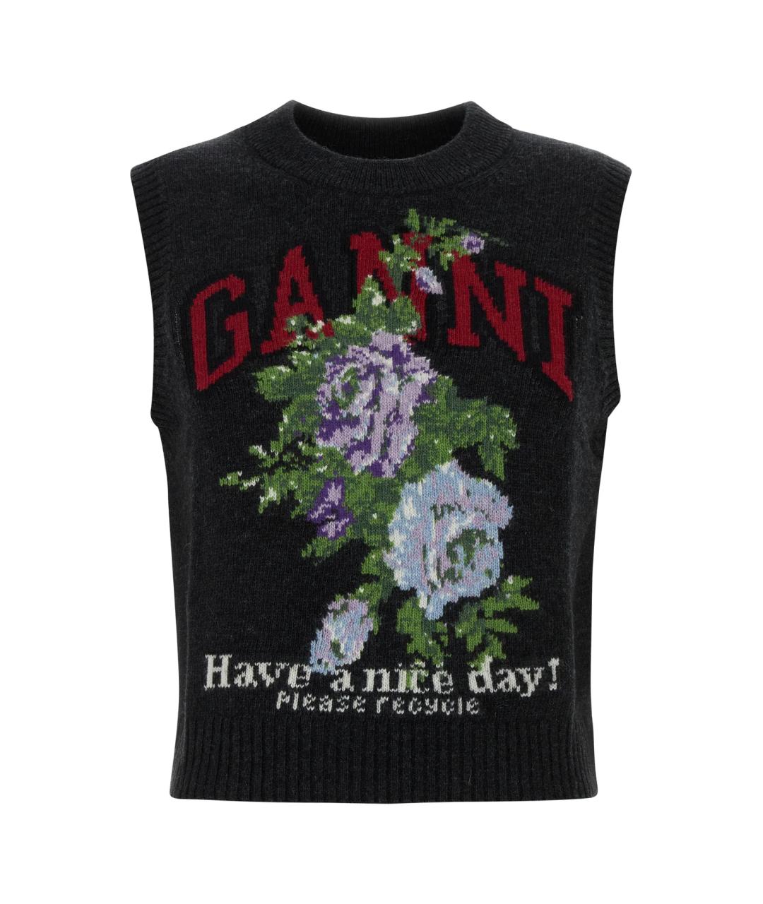 GANNI Антрацитовый шерстяной жилет, фото 1