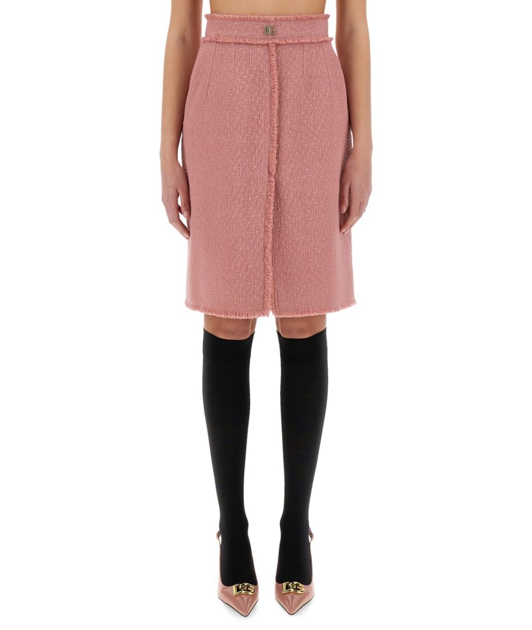DOLCE&GABBANA Розовая шерстяная юбка миди, фото 5