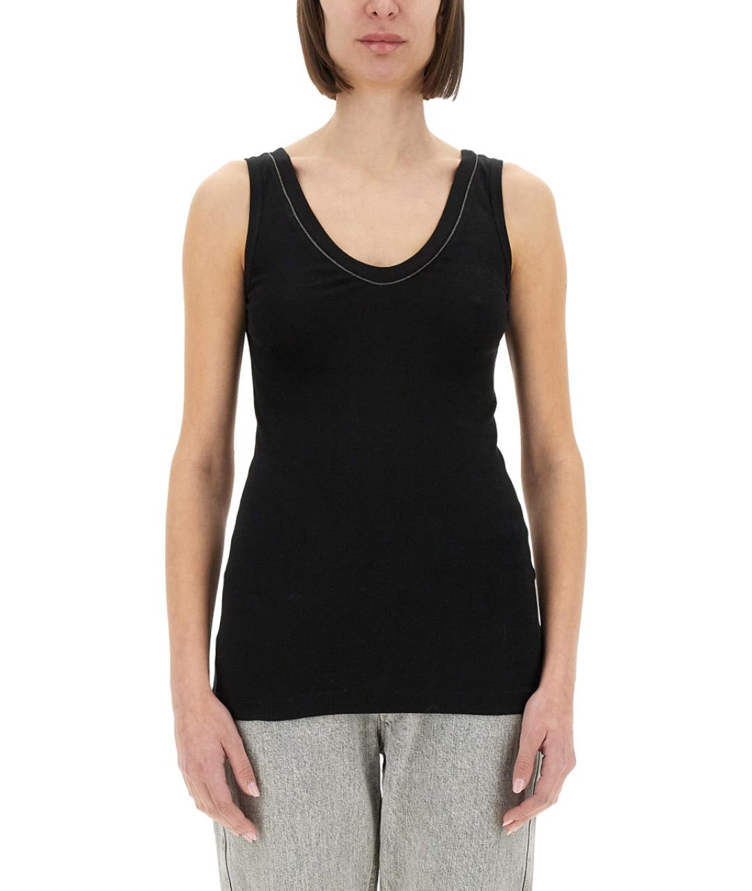 BRUNELLO CUCINELLI Черная хлопковая майка, фото 2