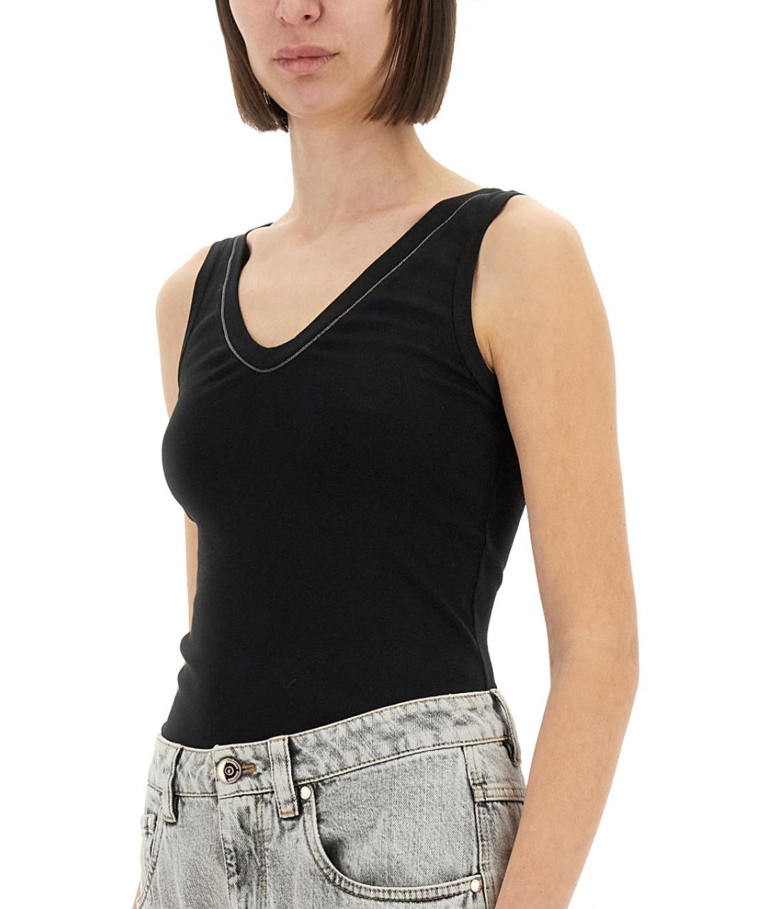 BRUNELLO CUCINELLI Черная хлопковая майка, фото 5