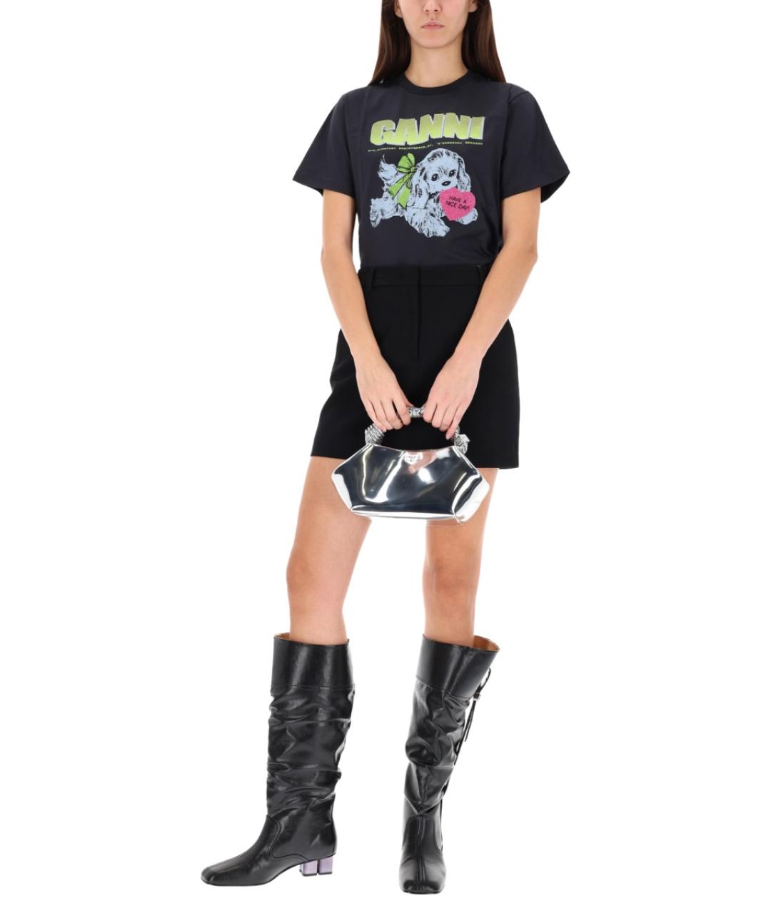 GANNI Антрацитовая хлопковая футболка, фото 3