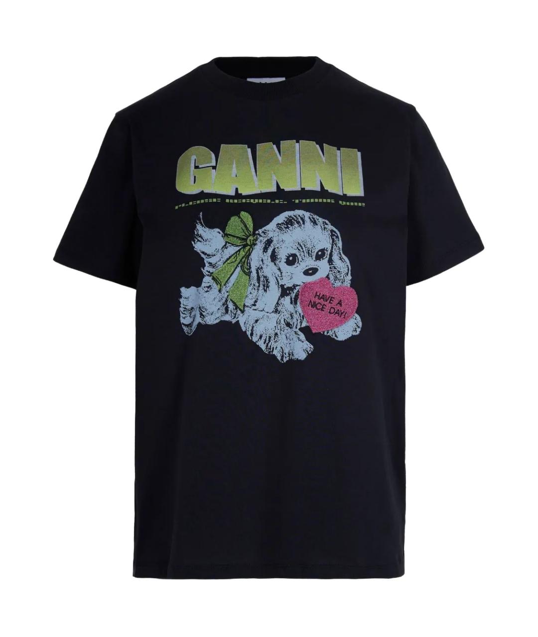 GANNI Антрацитовая хлопковая футболка, фото 1