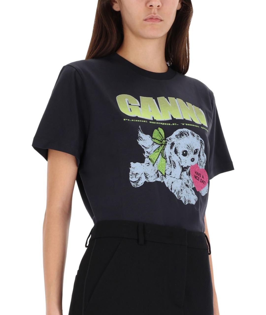 GANNI Антрацитовая хлопковая футболка, фото 5