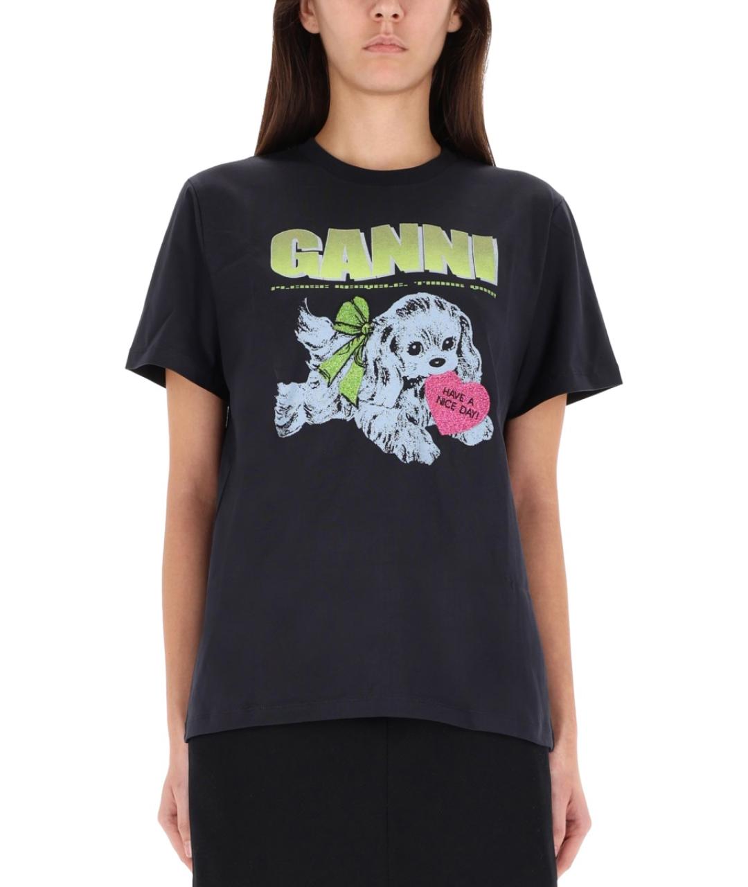 GANNI Антрацитовая хлопковая футболка, фото 2