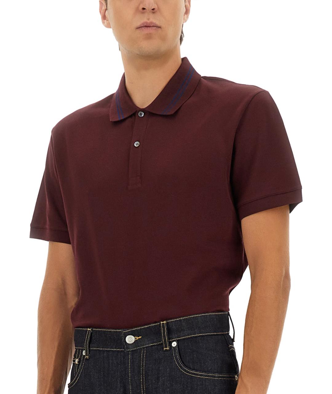 ALEXANDER MCQUEEN Бордовое хлопковое поло с коротким рукавом, фото 5