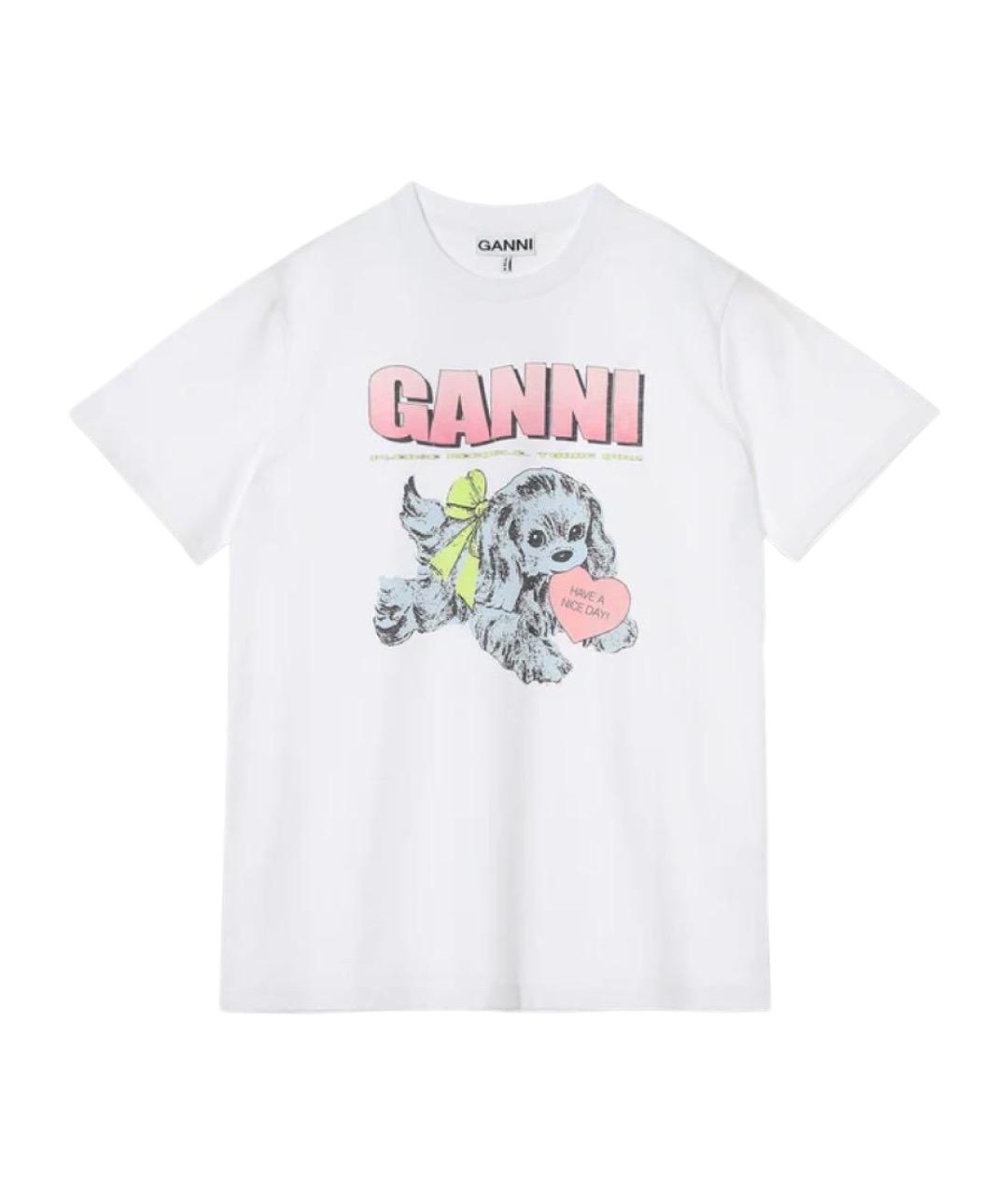 GANNI Белая хлопковая футболка, фото 1