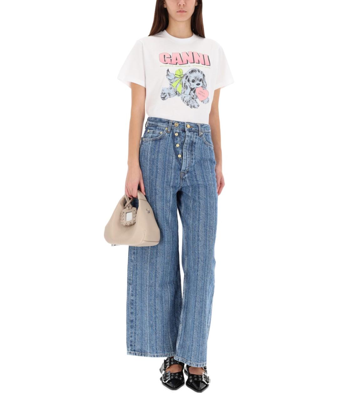 GANNI Белая хлопковая футболка, фото 3