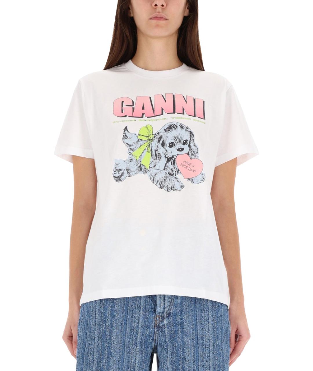 GANNI Белая хлопковая футболка, фото 2