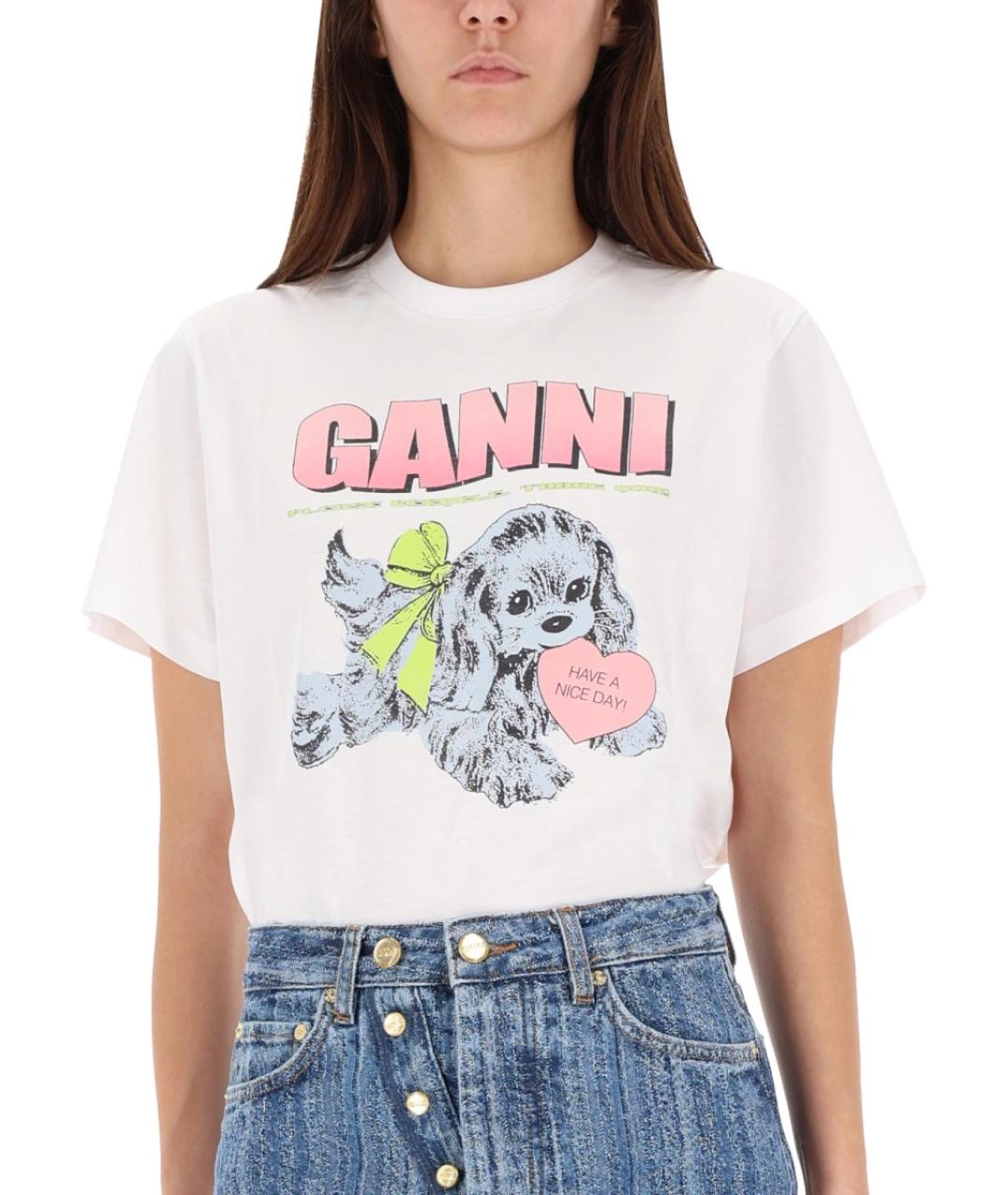 GANNI Белая хлопковая футболка, фото 5