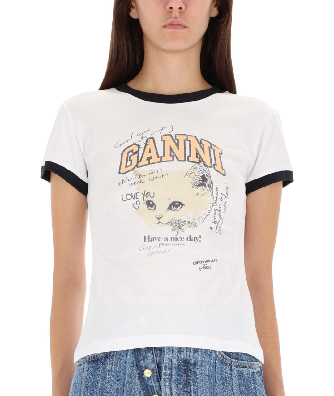 GANNI Белая хлопковая футболка, фото 2