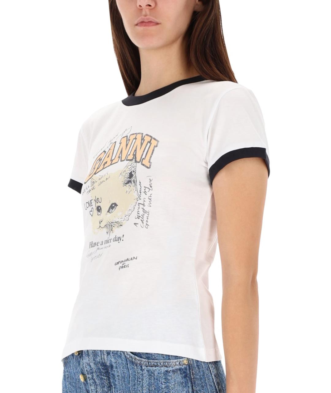 GANNI Белая хлопковая футболка, фото 5