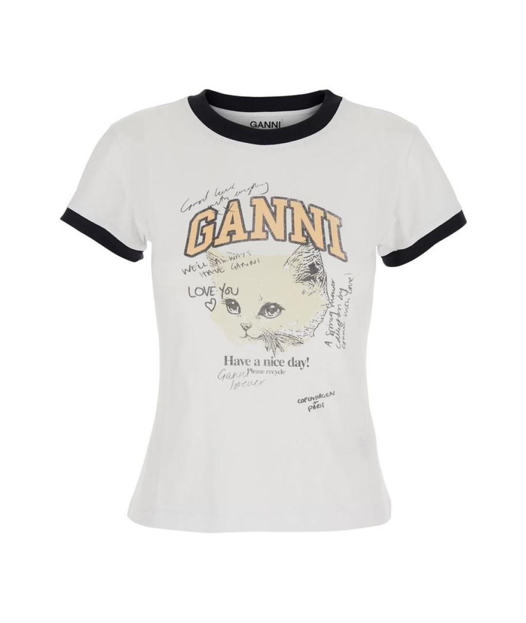 GANNI Белая хлопковая футболка, фото 1