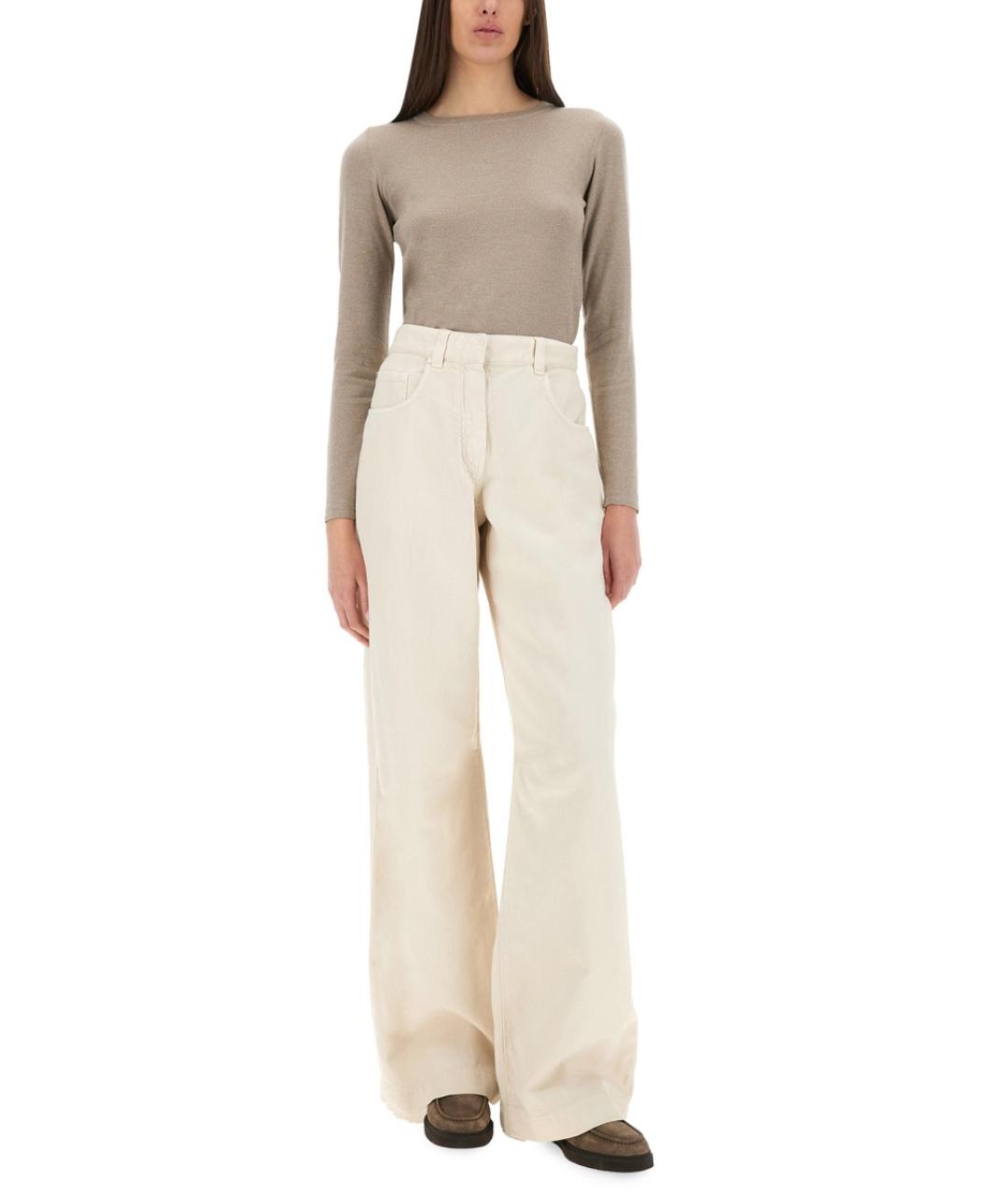 BRUNELLO CUCINELLI Белые хлопковые прямые брюки, фото 2