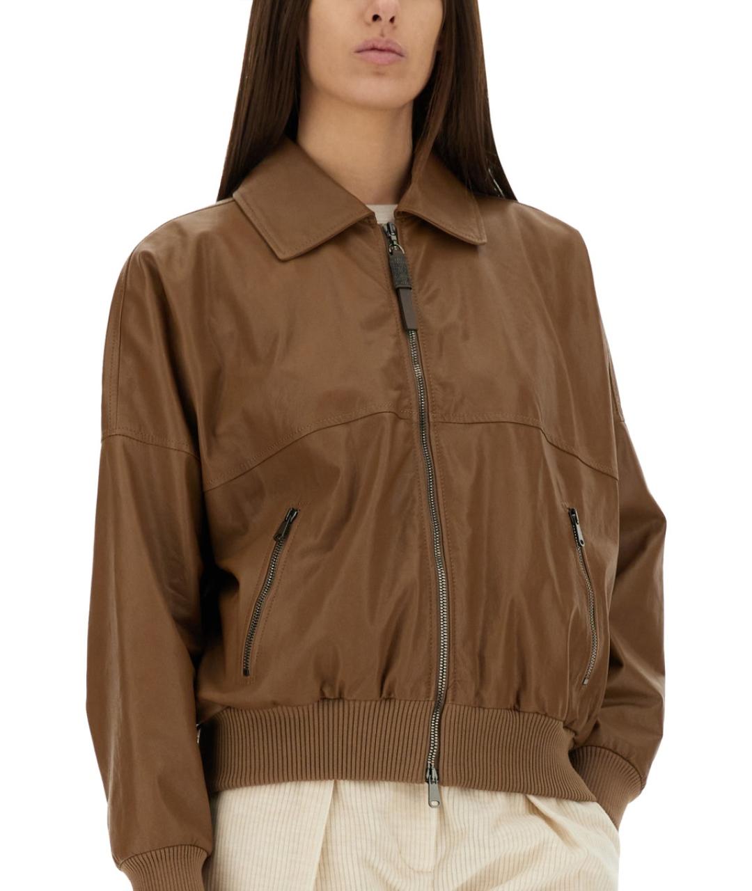 BRUNELLO CUCINELLI Коричневая кожаная куртка, фото 5