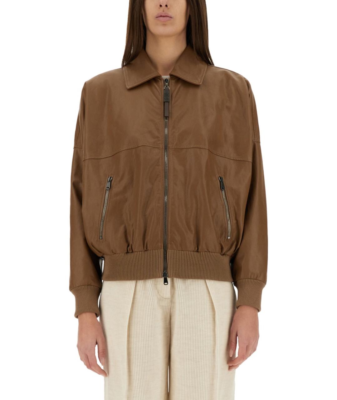 BRUNELLO CUCINELLI Коричневая кожаная куртка, фото 2