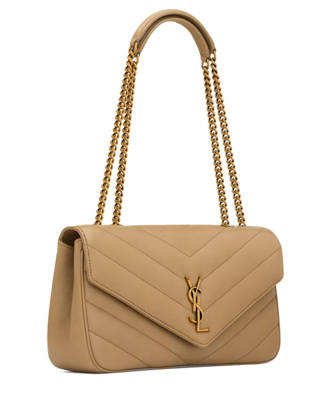 SAINT LAURENT Бежевая кожаная сумка через плечо, фото 5