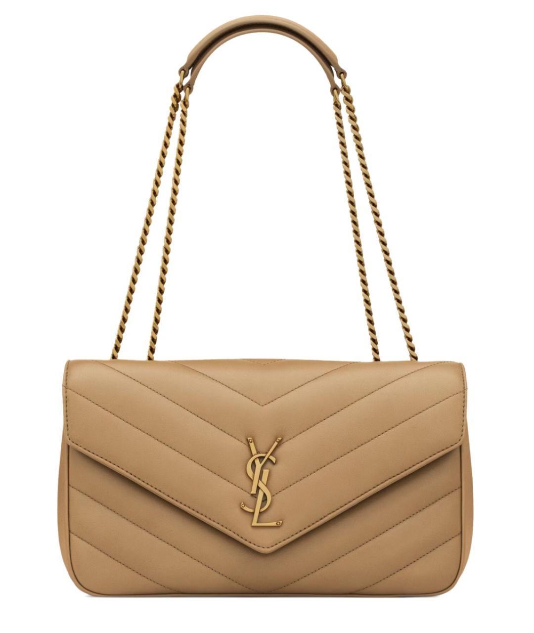 SAINT LAURENT Бежевая кожаная сумка через плечо, фото 1
