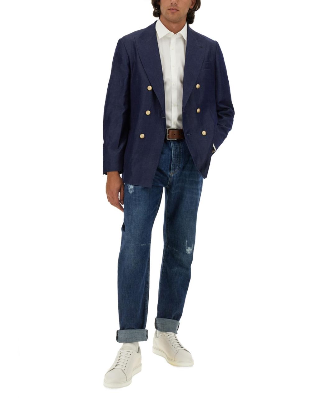 BRUNELLO CUCINELLI Синие хлопковые прямые джинсы, фото 5