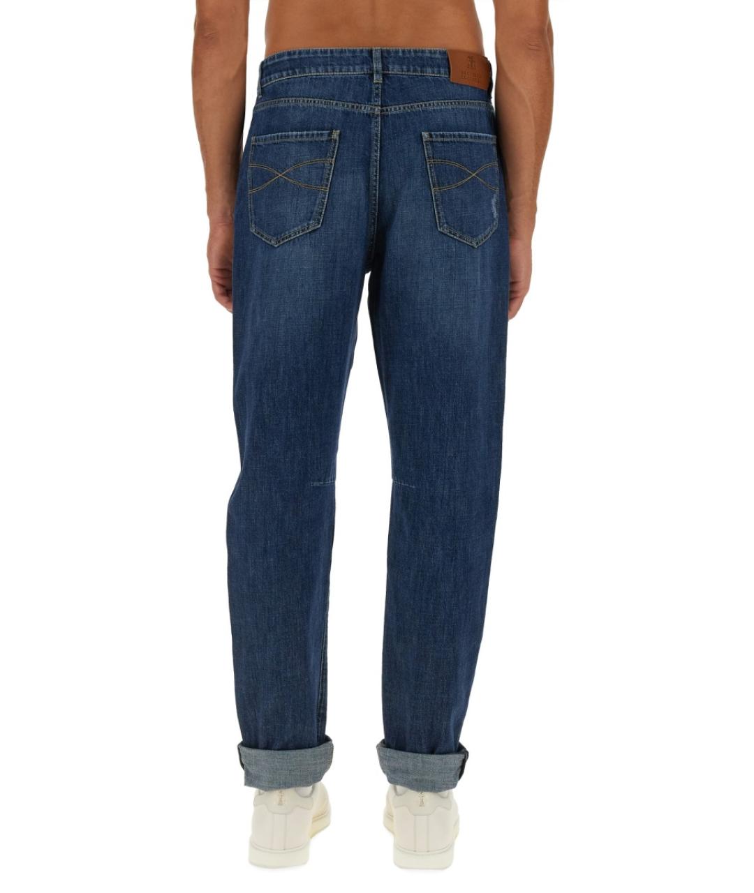 BRUNELLO CUCINELLI Синие хлопковые прямые джинсы, фото 2