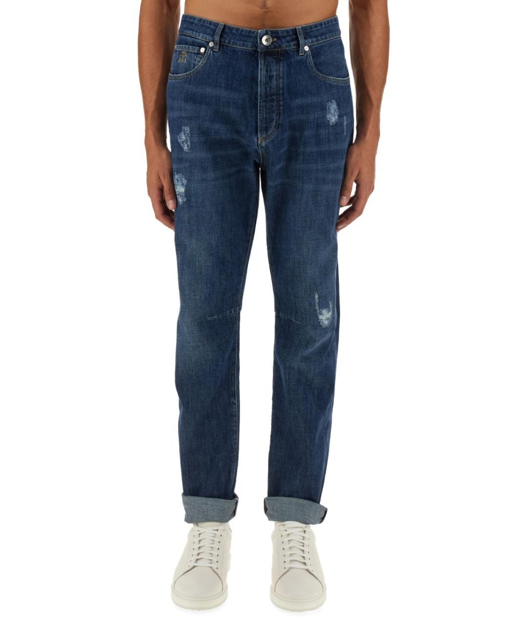 BRUNELLO CUCINELLI Синие хлопковые прямые джинсы, фото 4