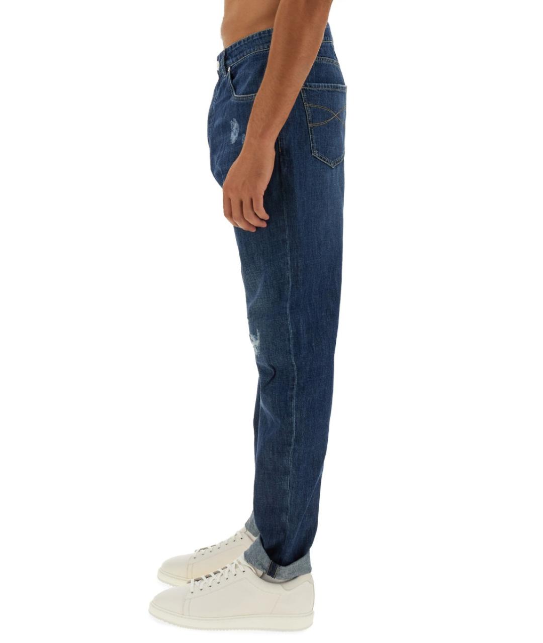 BRUNELLO CUCINELLI Синие хлопковые прямые джинсы, фото 3