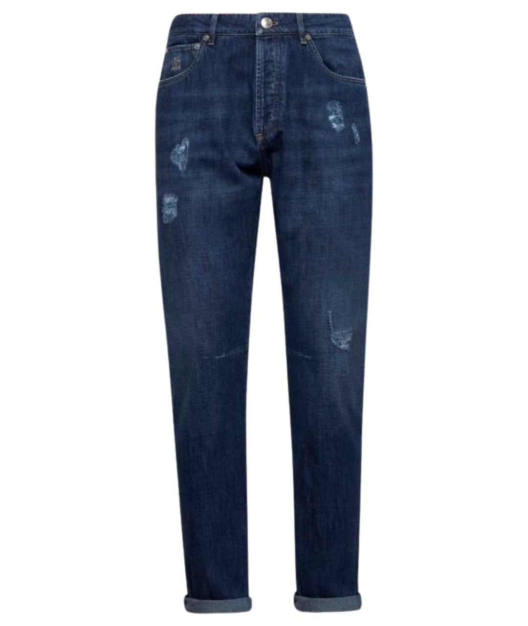 BRUNELLO CUCINELLI Синие хлопковые прямые джинсы, фото 1