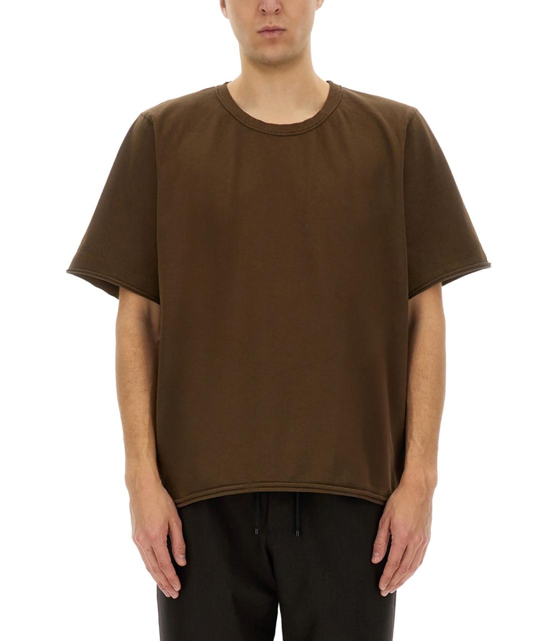 UMA WANG Коричневая хлопковая футболка, фото 2