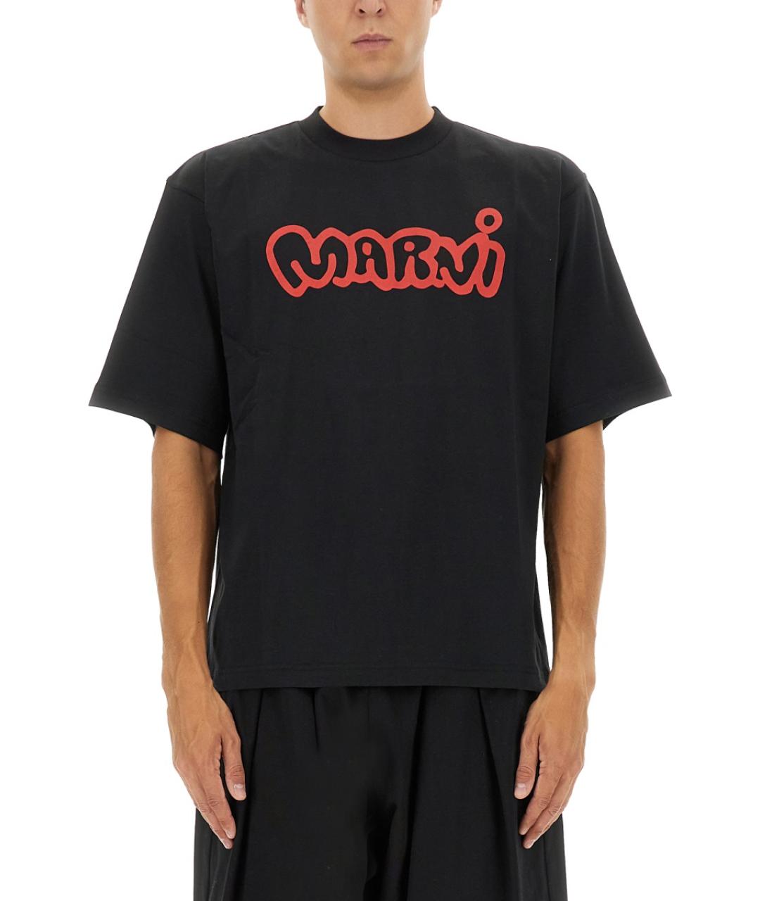 MARNI Черная хлопковая футболка, фото 2