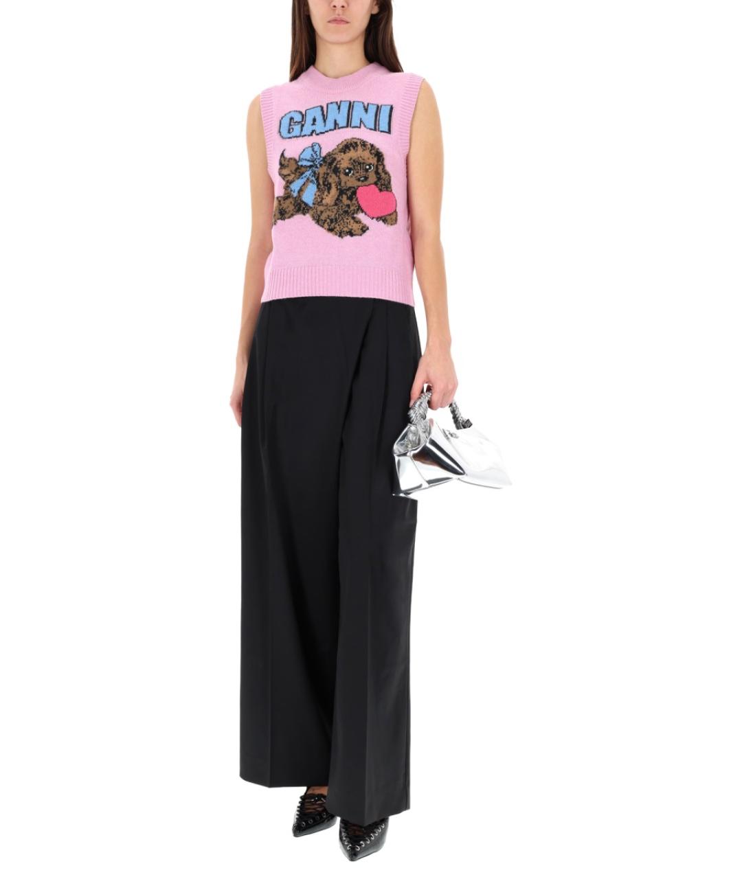 GANNI Черные полиэстеровые прямые брюки, фото 3