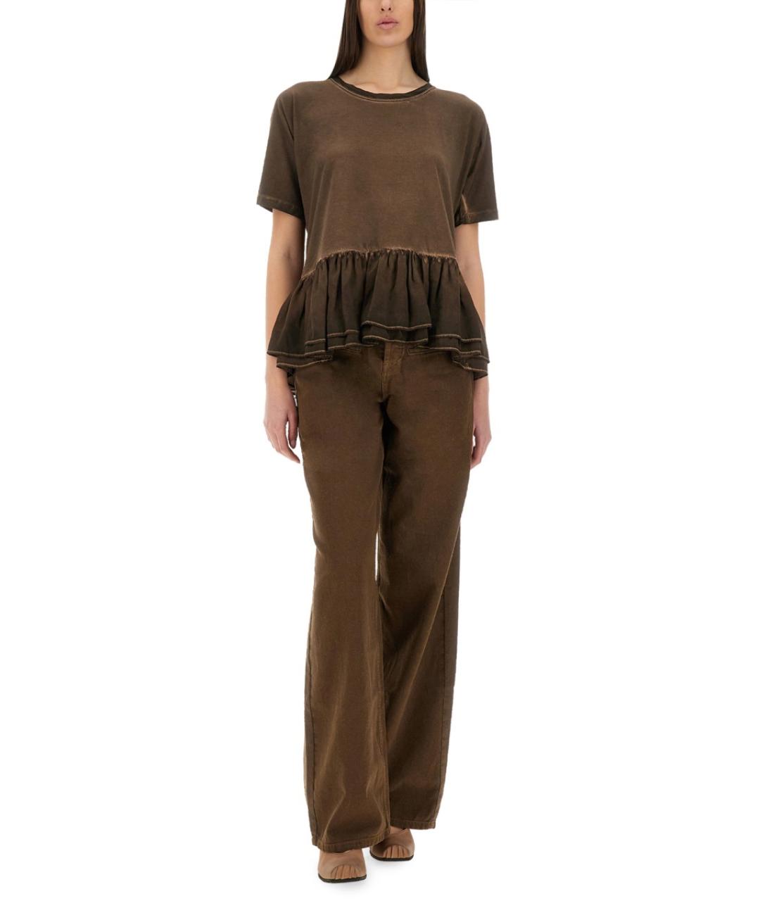 UMA WANG Коричневая хлопковая футболка, фото 2