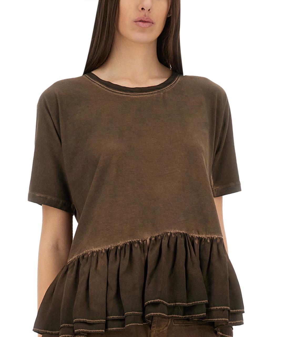 UMA WANG Коричневая хлопковая футболка, фото 4
