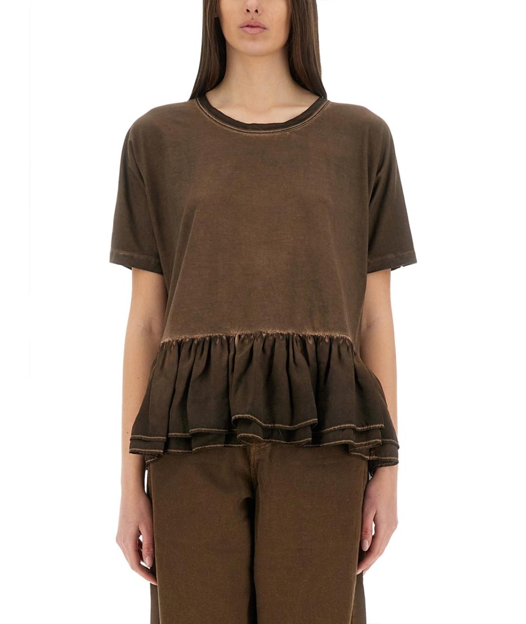 UMA WANG Коричневая хлопковая футболка, фото 5