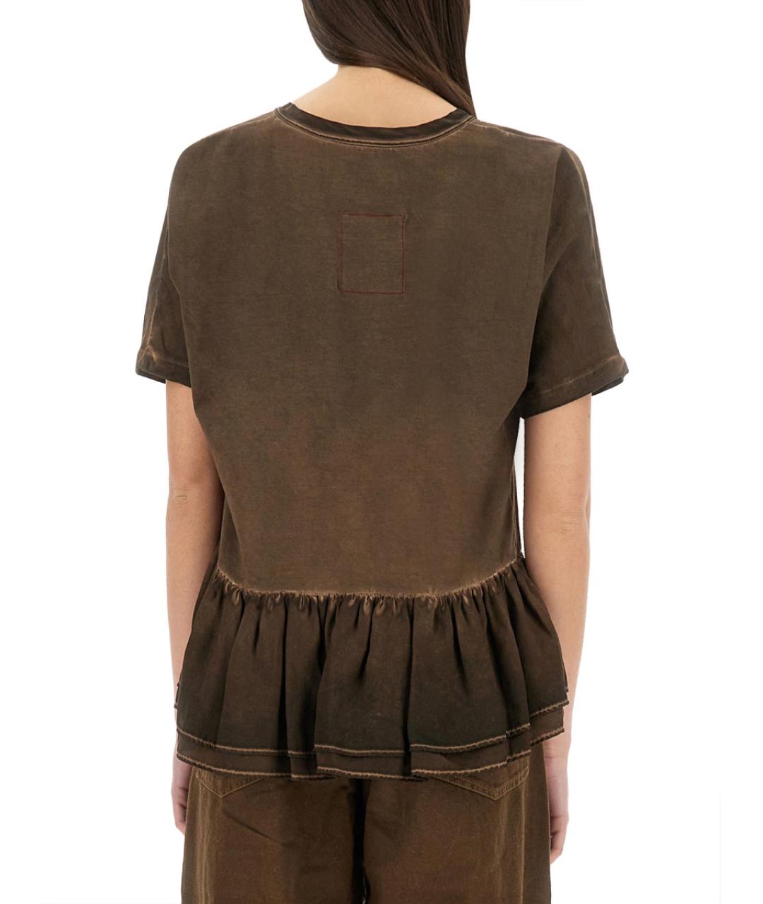 UMA WANG Коричневая хлопковая футболка, фото 3