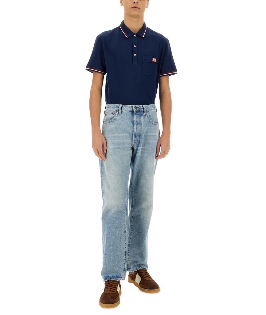 VALENTINO Синее хлопковое поло с коротким рукавом, фото 3