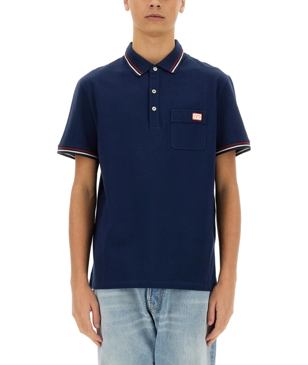 VALENTINO Синее хлопковое поло с коротким рукавом, фото 2