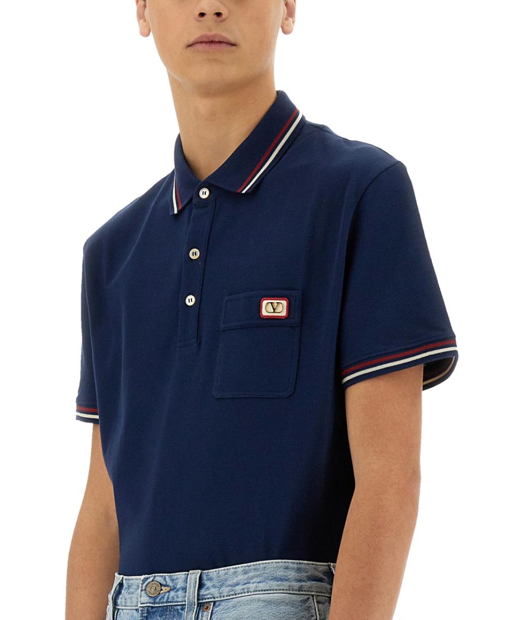 VALENTINO Синее хлопковое поло с коротким рукавом, фото 5