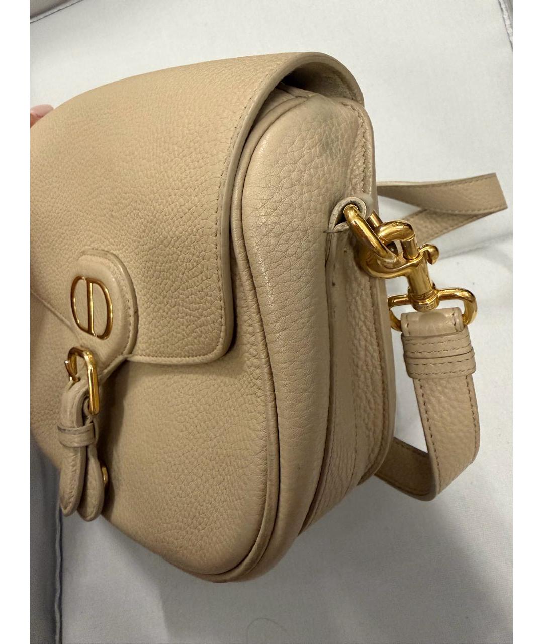 CHRISTIAN DIOR Бежевая кожаная сумка через плечо, фото 2