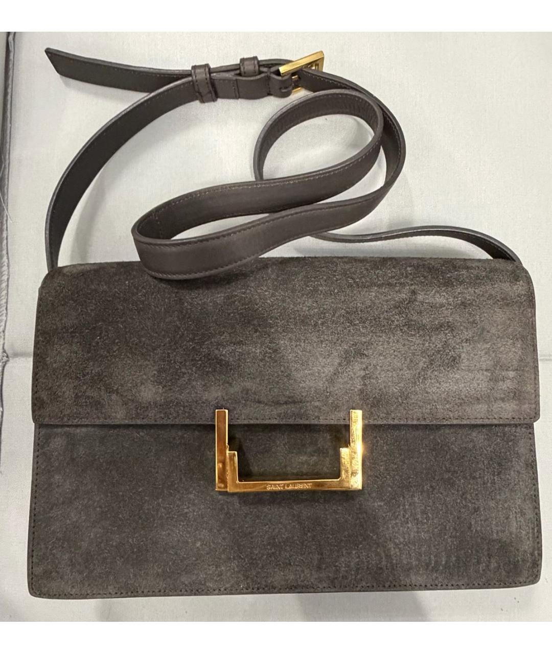 SAINT LAURENT Серая замшевая сумка через плечо, фото 9