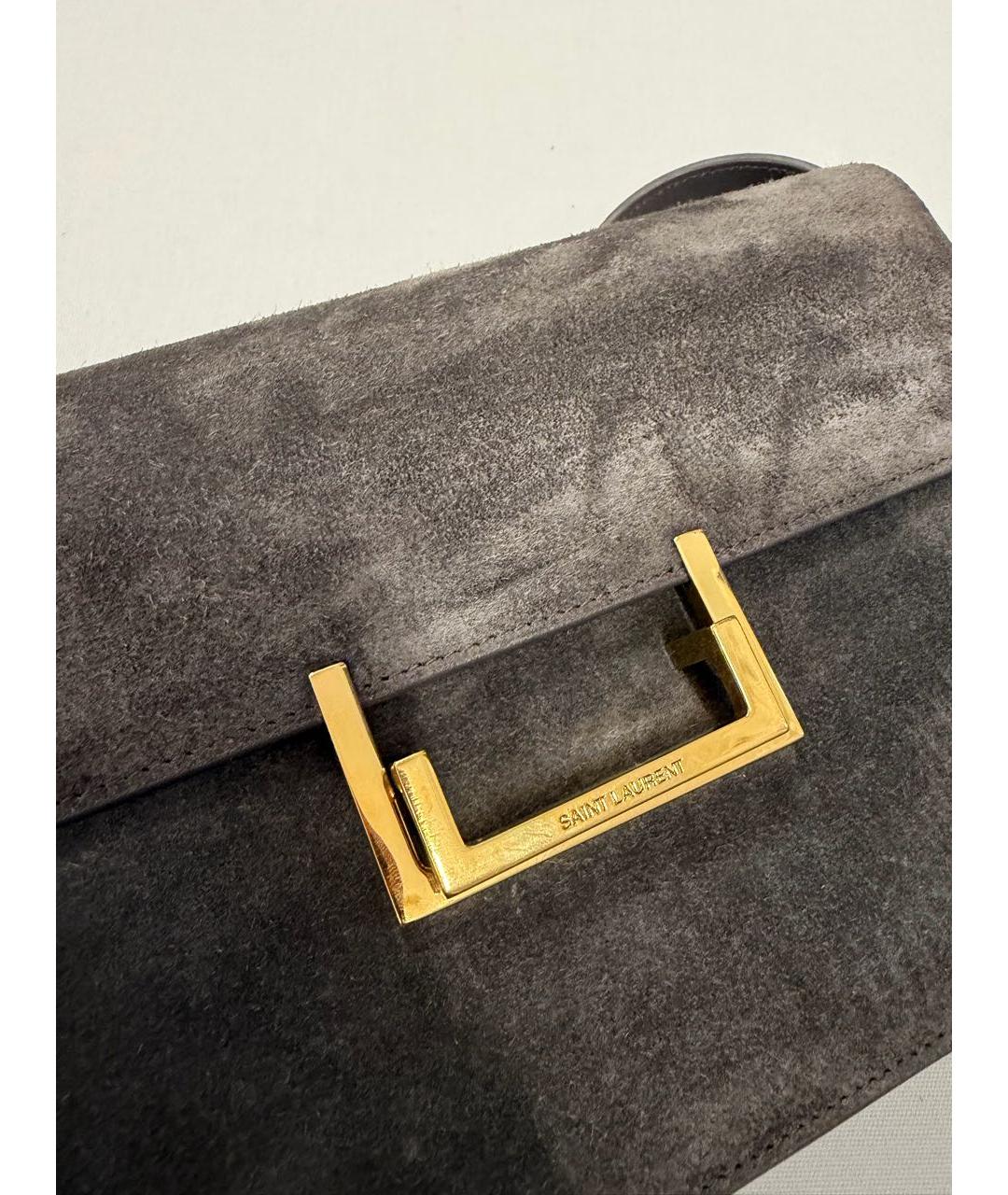 SAINT LAURENT Серая замшевая сумка через плечо, фото 7