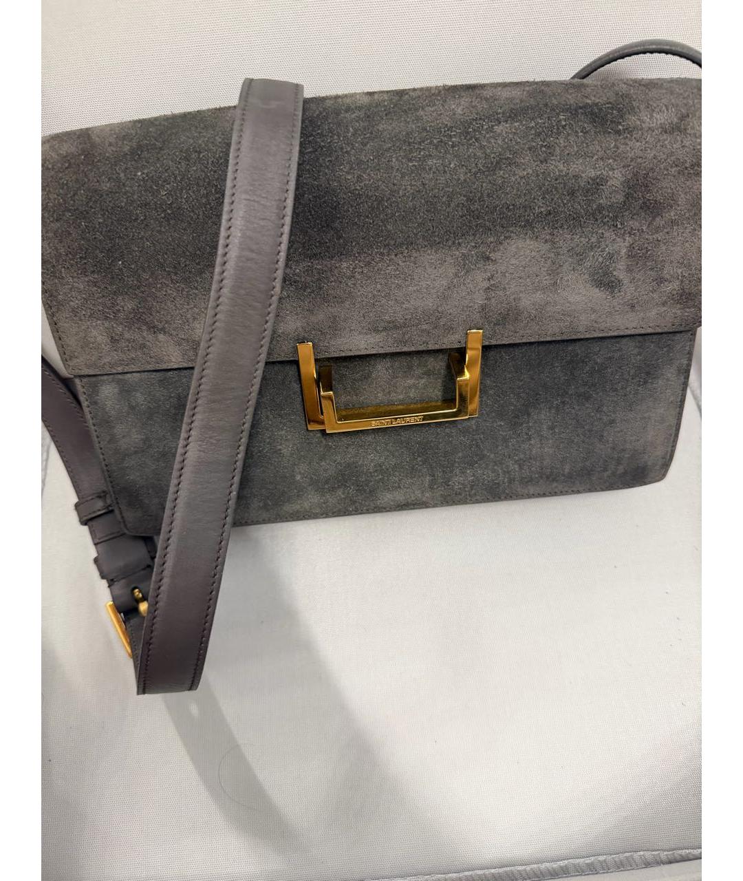 SAINT LAURENT Серая замшевая сумка через плечо, фото 5