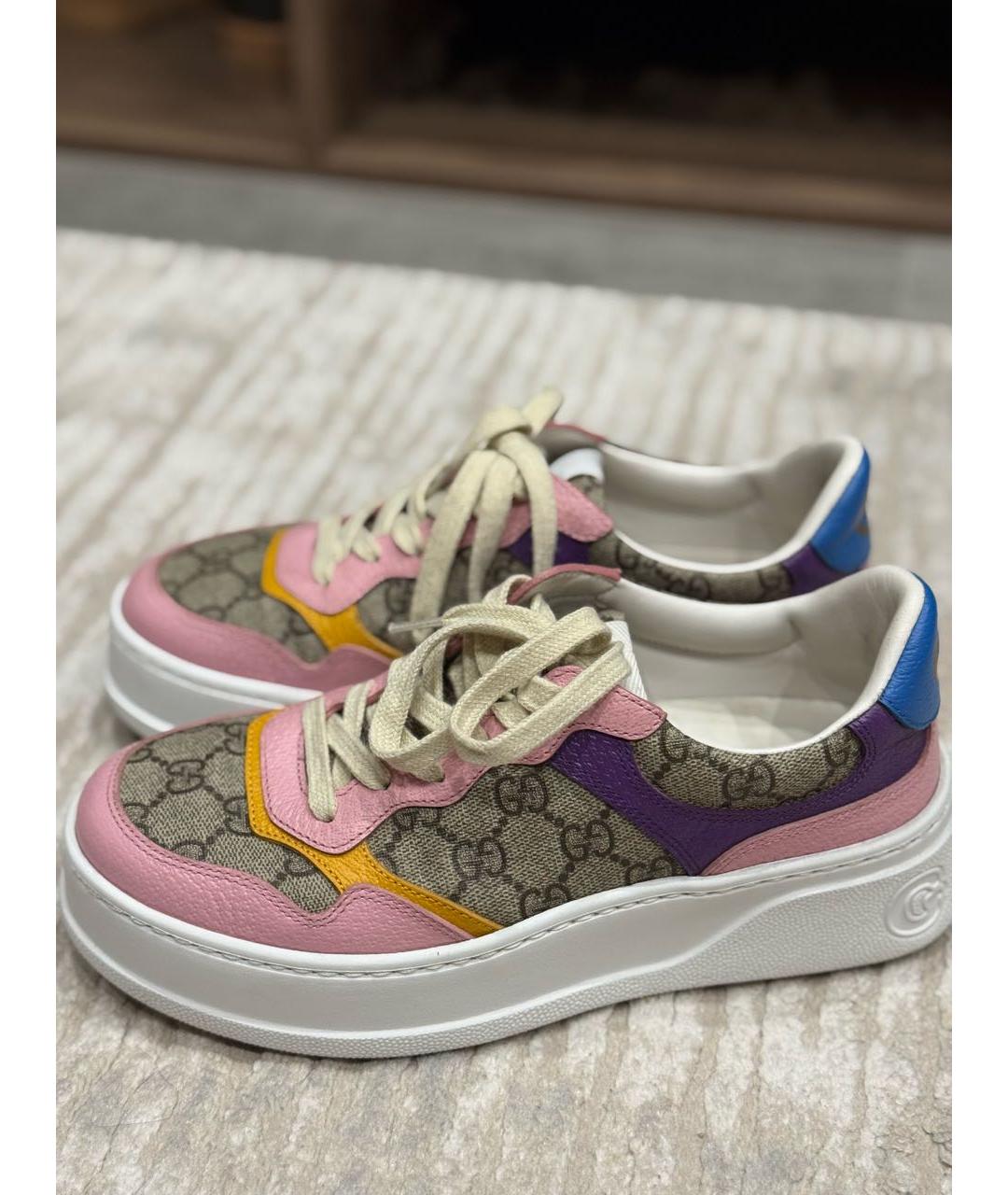 GUCCI Бежевые кожаные кроссовки, фото 3