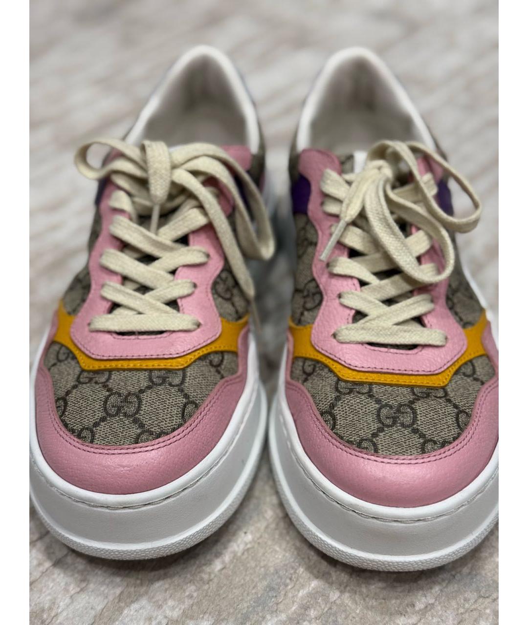 GUCCI Бежевые кожаные кроссовки, фото 2
