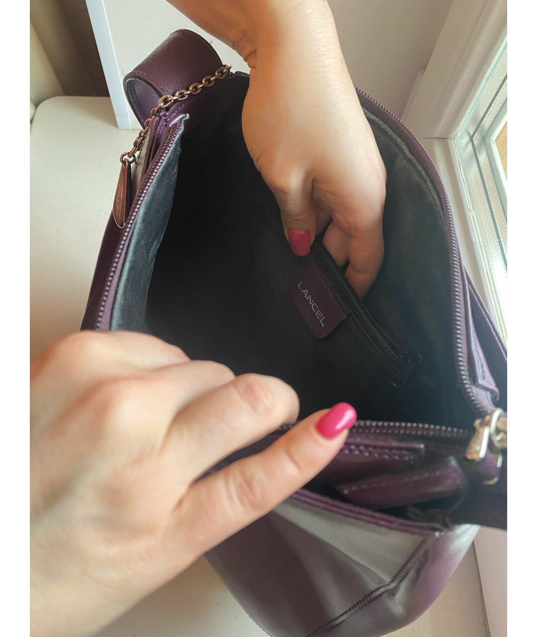 LANCEL Фиолетовая кожаная сумка тоут, фото 4