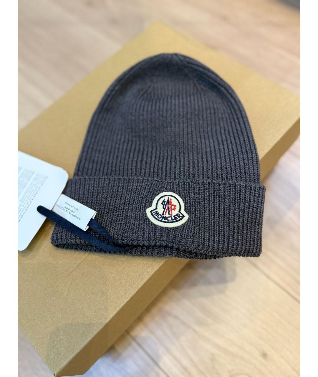 MONCLER Серая шерстяная шапка, фото 4