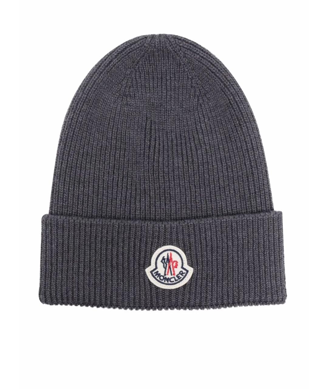 MONCLER Серая шерстяная шапка, фото 1