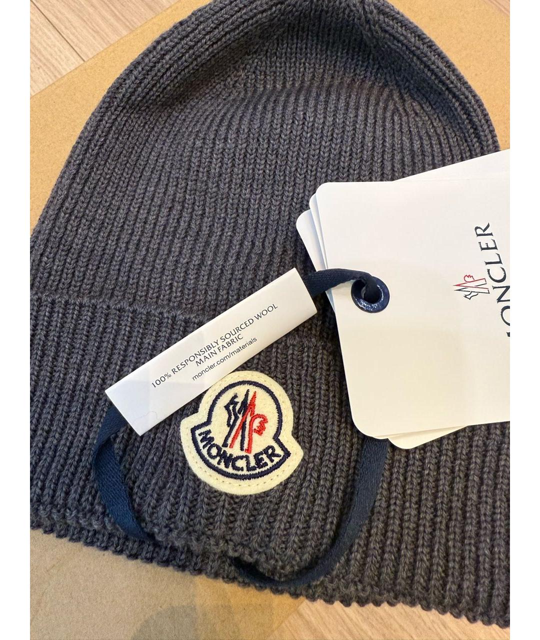 MONCLER Серая шерстяная шапка, фото 3